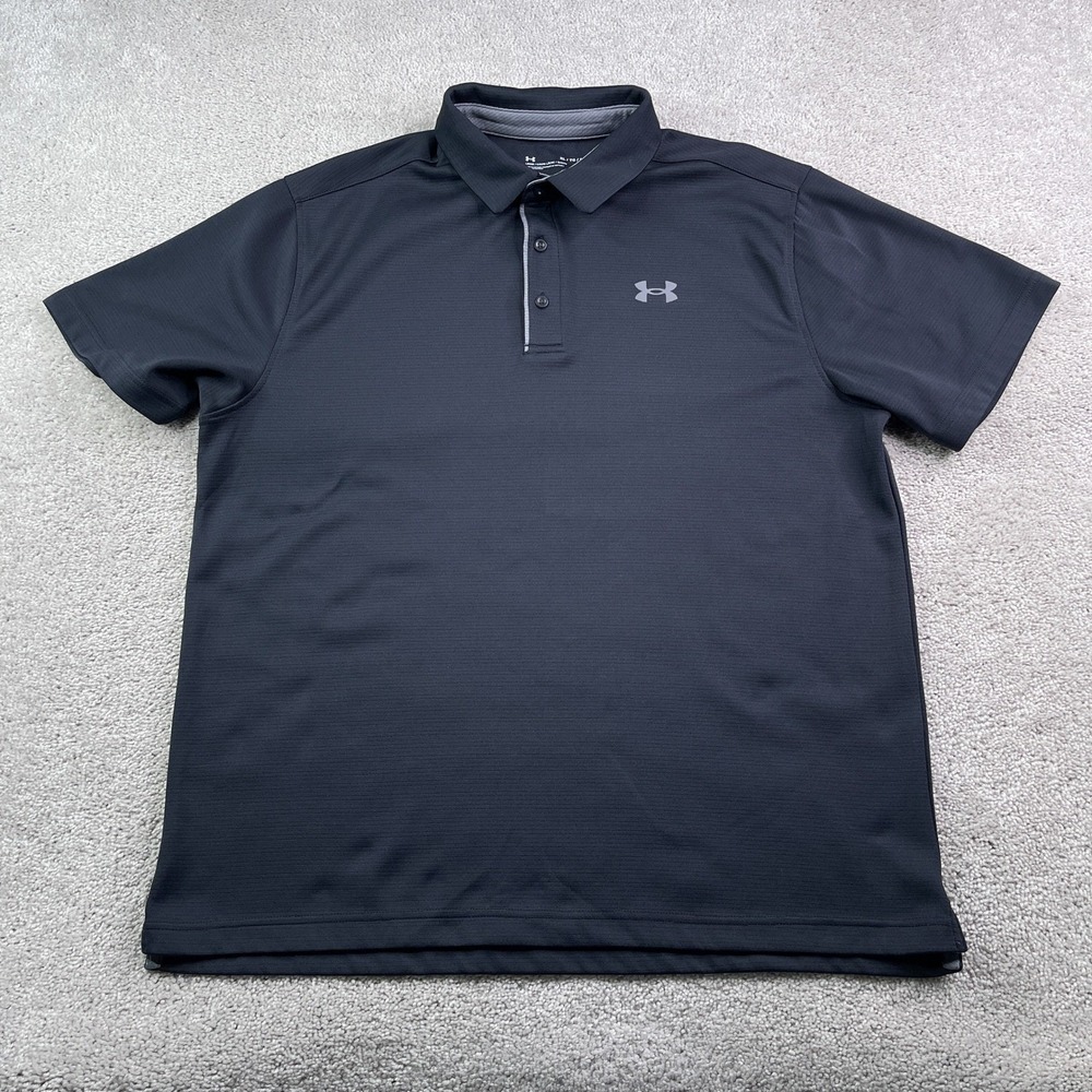 Under Armour Polo Shirt Mens XL Black Textured Performance Loose Fit Golf